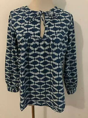 J.CREW Key-Hole Empire Top Light & Sea Blue Damask Size 0 • $19.99