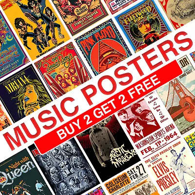 Classic Music Concert Poster Retro Rock Vintage Wall Art Print • £4.99