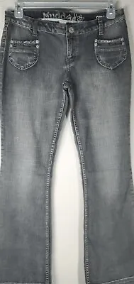 Mudd Flare Women's Size 13 Dark Wash Blue Denim Jeans Silver Color Accents • $13.99