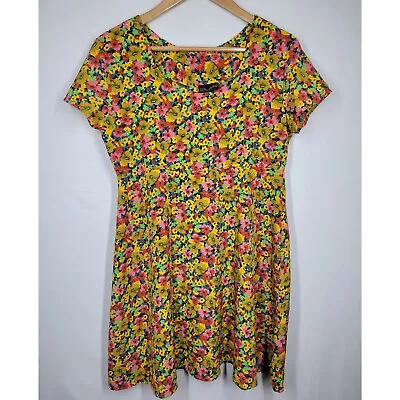 Vintage 90s Y2K Elan Colorful Floral Funky Mini Dress Small SEE MEASUREMENTS • $14.95