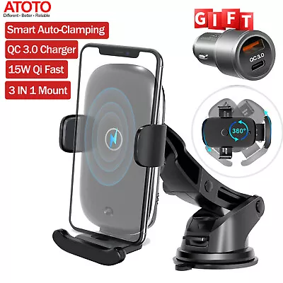 ATOTO Wireless Car Charger Universal 15W Qi &QC 3.0 Fast Charge 3in1 Mount Stand • $19.44