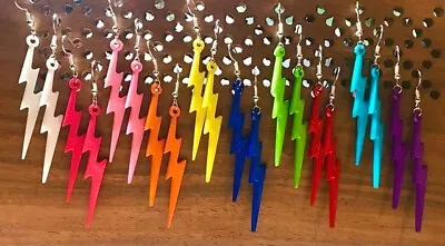 Neon Lightning Bolt Earrings Retro Rave Fancy Dress Party 70's 80's Goth Emo • £3.49