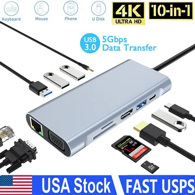 10 In 1 HUB Type-C To 4K HDMI VGA USB Multi Port Adapter For PC Laptop Macbook • $25.56