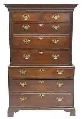 Antique Chest-on-Chest English Georgian Period Oak Cornice 8 Drawers 1700s! • $2485