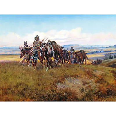 Russell In Enemy's Country Wild West Native American Painting Large Canvas Print • £18.99