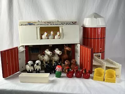 Vintage '67 Fisher Price Little People Play Farm Barn Silo Animals Fence • $49.99