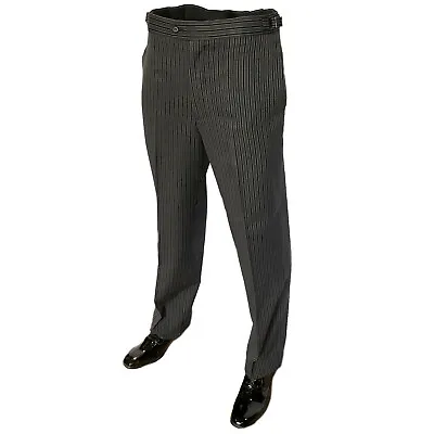 Black Grey Stripe Trouser Ascot Wedding Masonic Side Adjuster Ex Hire Pre Loved • £44