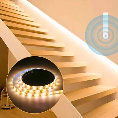 £6.99 • Buy PIR Motion Sensor LED Strip Light Battery Wireless Stairs Cabinet Closet Lamp UK