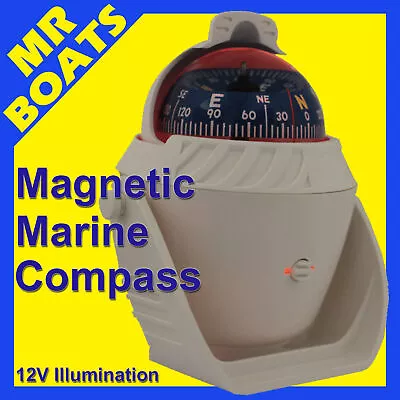 BOAT COMPASS - WHITE - 12v Illuminated LED Light CARAVAN MARINE TRUCKS FREE POST • $39.45