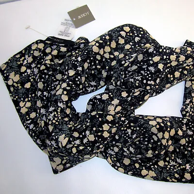 J.Crew 100% Silk Square Scarf 36 X36  Black W. Small Light Yellow Floral Prints • $19.99