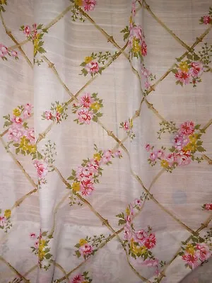 Vtg Pink Floral Trellis Pattern Sheer Curtain Panels W/ French Pleats 30 X79  • $48