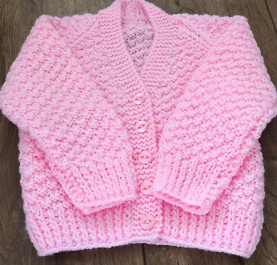 HAND KNITTED BABY CARDIGAN TODDLER GIRLS CARDIGAN PINK WARM WINTER 18-24 Month • £3.89