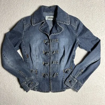 Moschino Donna Jeans Womens Distressed Blue Denim Jacket Size 6 Button Accents • $74.95