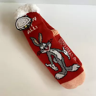 Warner Bros Sherpa Lined Slipper Socks Non Slip Looney Tunes Know It All One Sz • $15.99