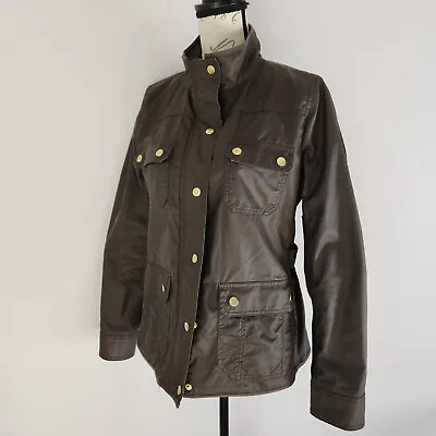 J.Crew Downtown Field Waxed Military Jacket Zip/Snap Mossy Brown Cotton Women M • $46.98