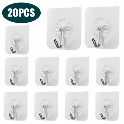 £5.49 • Buy 20Pcs Self Adhesive Wall Hooks Heavy Duty Stick On Decorative Door Sticky Hanger