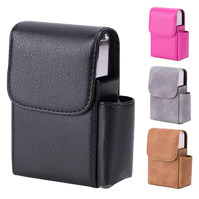 Cigarette Case PU Leather With Lighter Holder Cigarette Storage Holder Pocket • £9.38