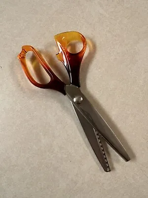 Rare Vintage Amber PINKING SHEARS -JAPAN STAINLESS STEEL - Catalin Handle ? • $28