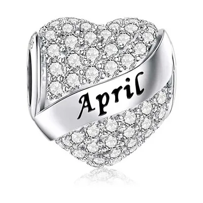 April Birthstone Heart Charm For Bracelet S925 Sterling Silver • £5.97