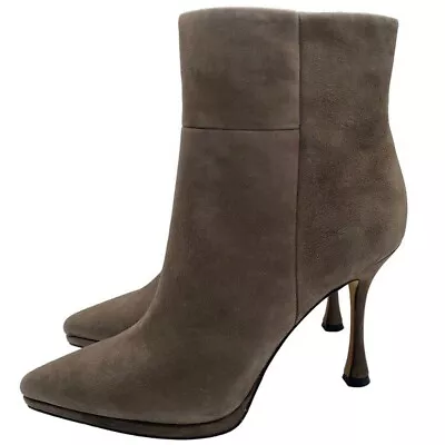 Vince Camuto Boot Pitonnda Taupe Suede Leather Ankle Heeled Bootie Size 7.5 • $52.74