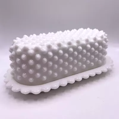 Fenton Hobnail Milk Glass Butter Dish MCM 1960s White Kitchy Kitchen Mod Vintage • $39.99