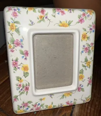 Vintage Ceramic Porcelain Pink & Yellow Roses Picture Frame Easel Back • $15