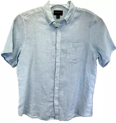 Black Brown 1826  Mens Sz Large Blue 100% Linen S/S Button Up Shirt (N20)NW/OTs • $18.97