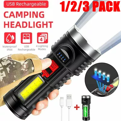 Super Bright LED FLASHLIGHT Battery 4 Modes US & Torch Tactical USB Rechargeable • $6.98