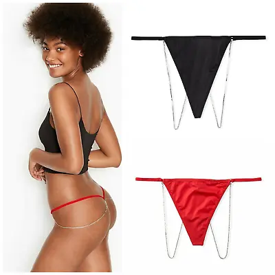 $11.99 • Buy Victoria's Secret Very Sexy Micro Crystal Chain V-string Panty Red Black NWT $25