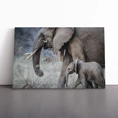 Mother And Baby Elephant Canvas Wall Art Print Framed Picture Decor Living Room • £24.95