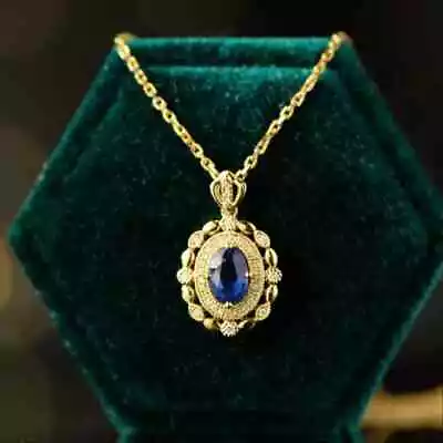 2Ct Oval Cut Lab-Created Women's Blue Sapphire Pendant In 14K Yellow Gold Plated • $60