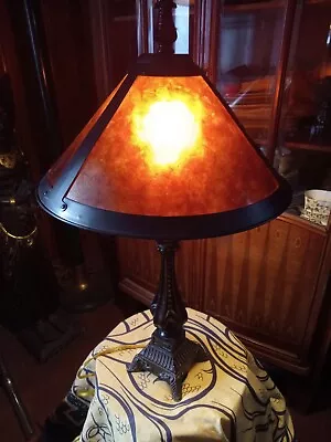 Vintage Bronzed Metal & Mica Arts & Crafts Mission Style Table Lamp 27   Tall • $225