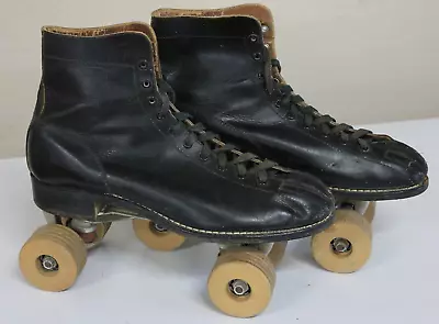 Vintage Sears Roebuck Black  Sz10 Roller Skates J.C. Higgins Wooden Wheels • $45.99