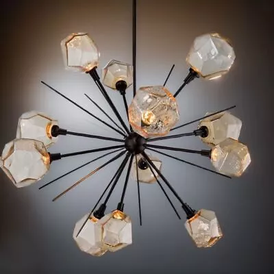 Sputnik Amber Blown Glass Chandelier Gem Starburst 12 Lights Dia 32 Inch Fixture • $499