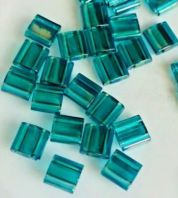 50 X MIYUKI 2 Hole Glass Tila Beads - Transparent Teal AB Colour - Size 5mm. • £4.99