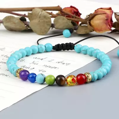 7 Chakra Adjustable 6mm Beads Energy Yoga Natural Healing Braided Charm Bracelet • $4.99