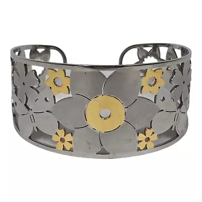 Vintage Milor Italy Cuff Bracelet Adjustable Floral Stainless Steel Two Tone • $16.78