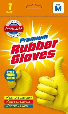 Strong Rubber Gloves Washing Up Pairs Cleaning Latex Cotton Flock Lined Non Slip • £3.59