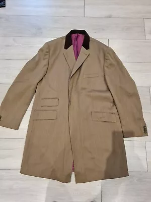 £125 • Buy Brown Wool Velvet Collar Covert Coat 46R