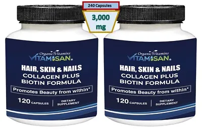 Biotin Multi Collagen Pills 3000 Mg - 240 Capsules - Hair Skin Nails Bones • $16.99