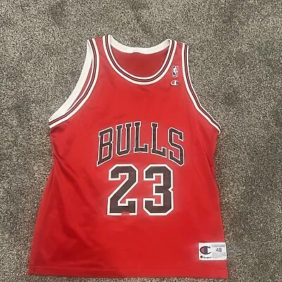 VTG 90’s Michael Jordan #23 Chicago Bulls Red CHAMPION Jersey Size 48 • $29.99
