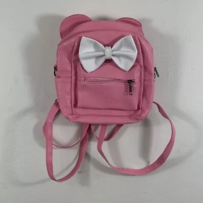 Pink Ear Backpack White Contrast Bow Small Faux Leather Bag Detachable Straps • $6.74