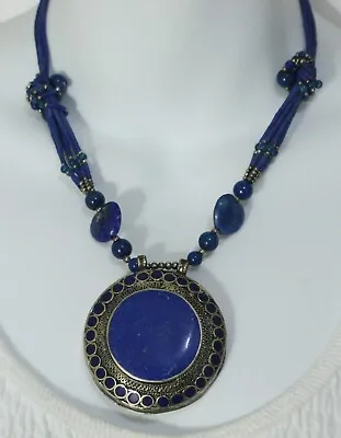 Stunning Vintage Handmade MOROCCAN Lapis Lazuli Necklace Silver Tone Metal • $49