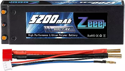 2S Lipo Battery 7.4V 5200Mah 80C Hard Case Battery With 4.0Mm Bullet To Deans T  • £25.96