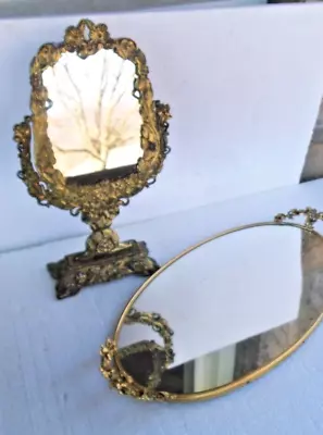 Victorian Vanity Set - Brass Mirror Tray + Oval Mirror On Stand • $69.99