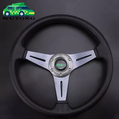 Gray 14INCH Universal Aluminum Racing Steering Wheel Drifting Deep Dish 6 Bolt • $29.99