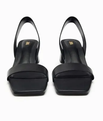 $39 • Buy ZARA Black Block Heel Leather Sandals. NWT. Size 7.5