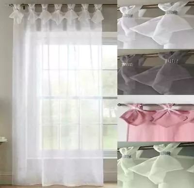 £15.10 • Buy 1 Single TIARA Sparkle Glitter Diamante Tab Top Linen Effect Voile Curtain Panel