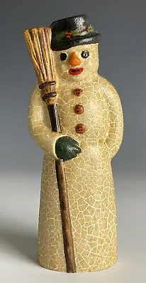 $125 • Buy Vaillancourt Folk Art Snowman With Broom 1988 6 1/2” Tall Excellent Condition
