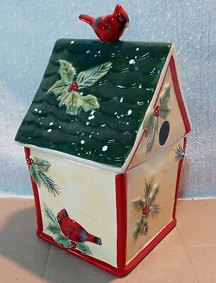 Certified International Susan Winget Winter Song Cookie Jar Bird House Cardinal • $29.95